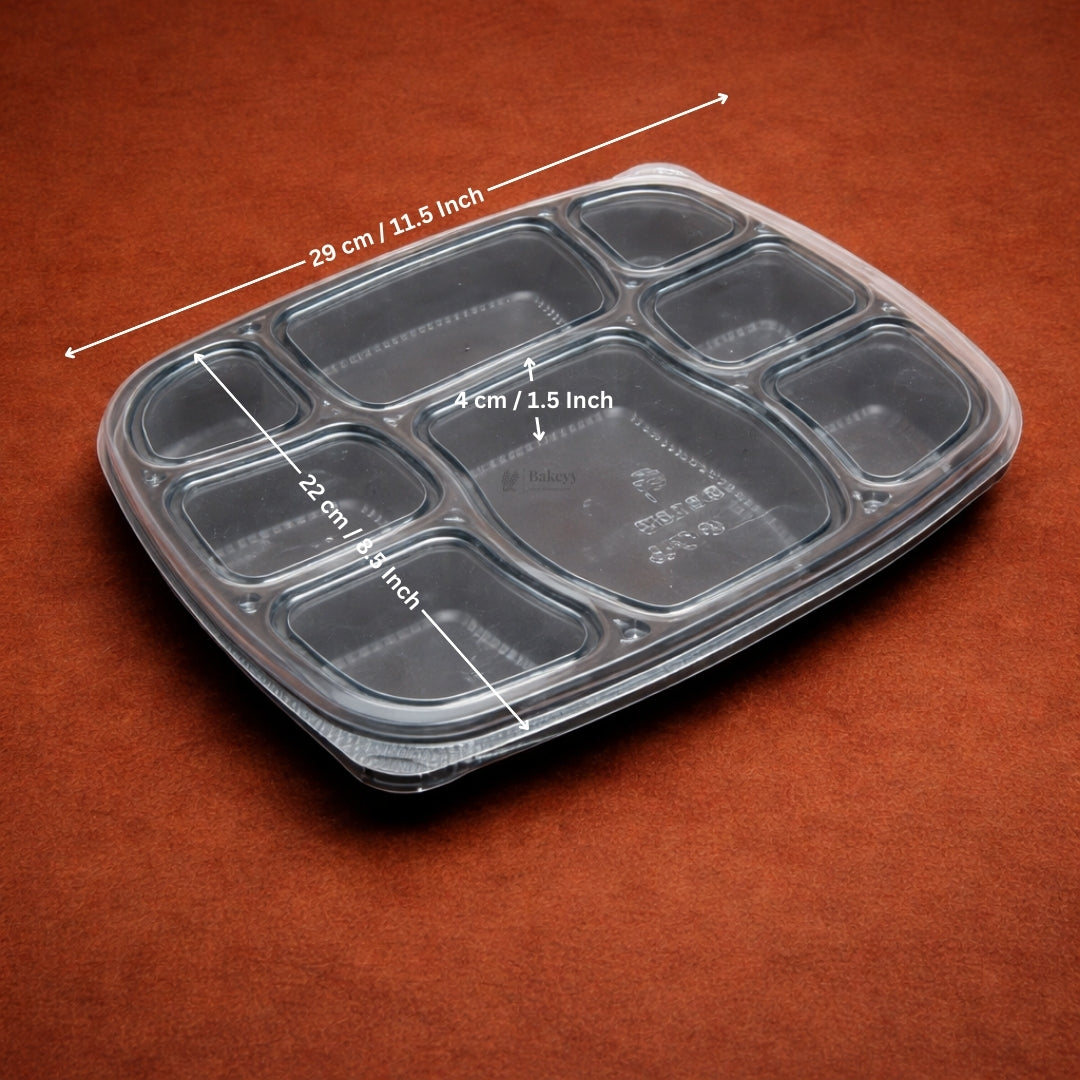 8 Compartment Plastic Meal Tray with Lid | Disposable Food Packaging Container for Takeaway Meals, Catering & Meal Prep | Pack of 25