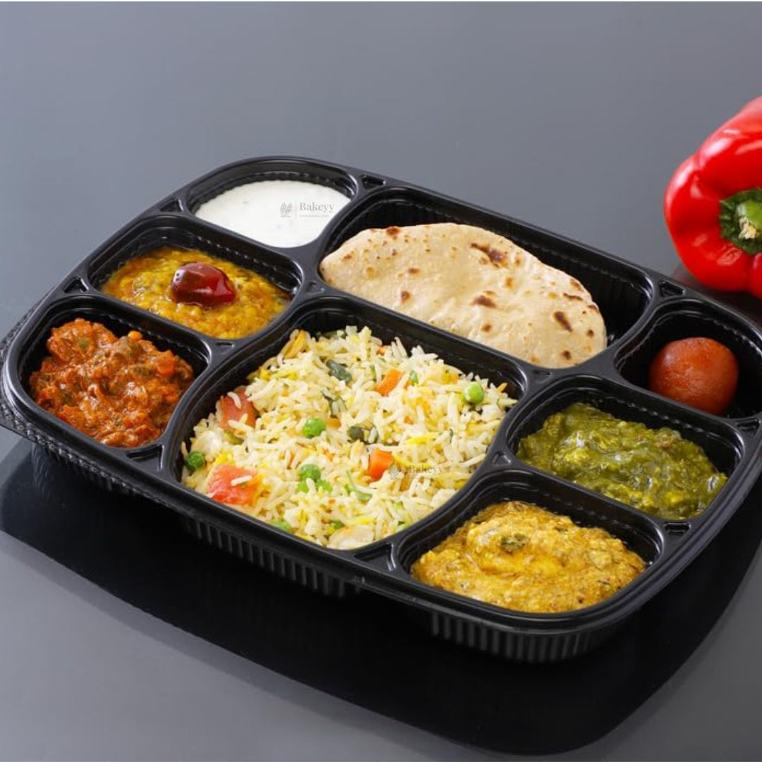 8 Compartment Plastic Meal Tray with Lid | Disposable Food Packaging Container for Takeaway Meals, Catering & Meal Prep | Pack of 25