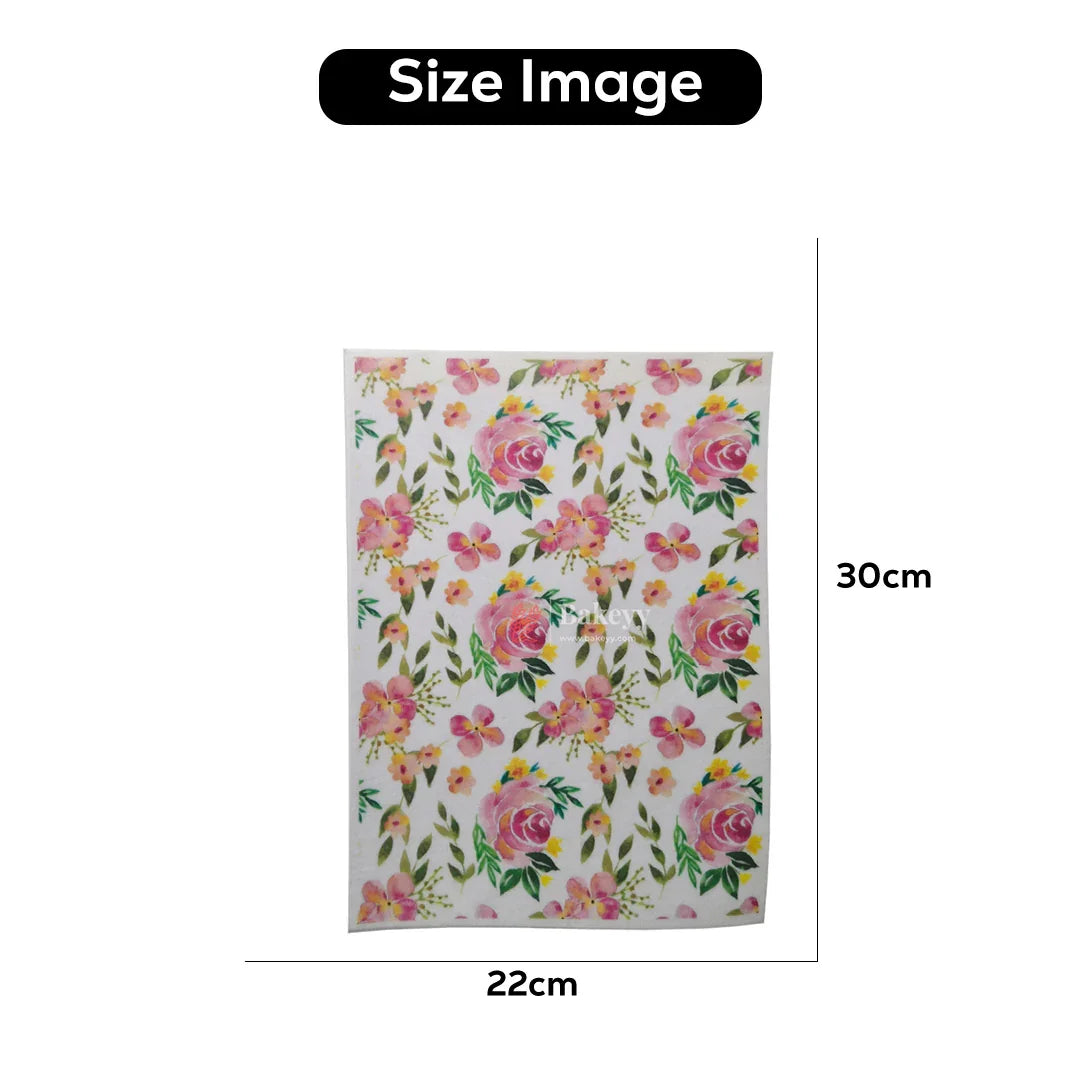 Colorful Edible Wafer Sheet – Pink Rose Garden Design  | Pack Of 1
