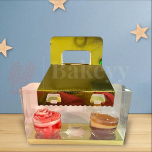 3-Cavity Transparent Cupcake Box with Golden Handle | mini hamper box | cupcake gift packaging | plastic cupcake carrier | Pack of 10 - Bakeyy.com - India - 3-Cavity Transparent Cupcake Box with Golden Handle | mini hamper box | cupcake gift packaging | plastic cupcake carrier | Pack of 10 - Default Title
