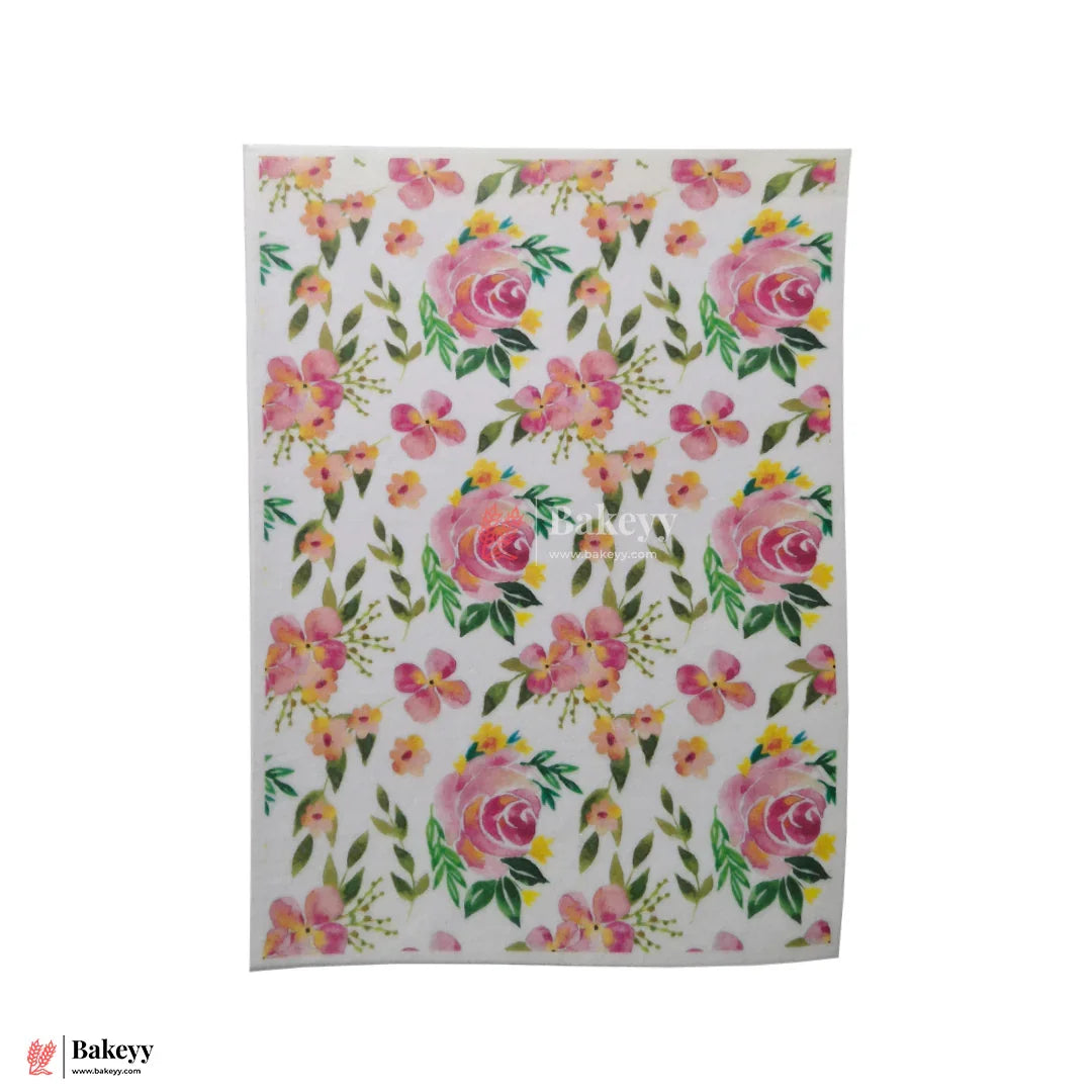 Colorful Edible Wafer Sheet – Pink Rose Garden Design  | Pack Of 1