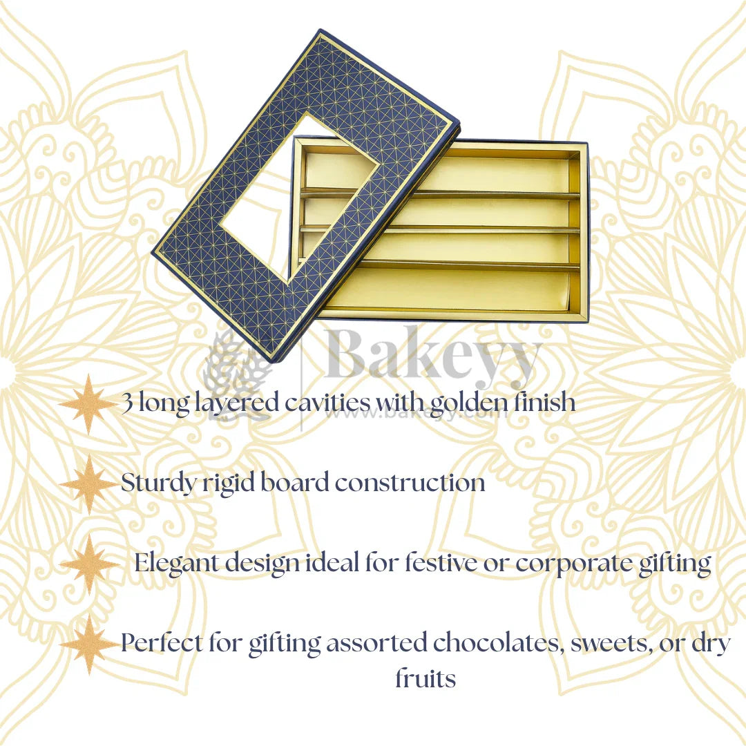 500 Gm Sweet Box | 7.5x6x1.5 Inch | Blue Sweet and Chocolate box with Golden tray | 1 Piece