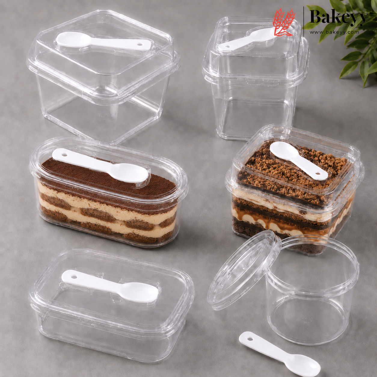 Transparent Plastic Serving & Storage Container with Spoon | Multiple Capacities | Pack of 50