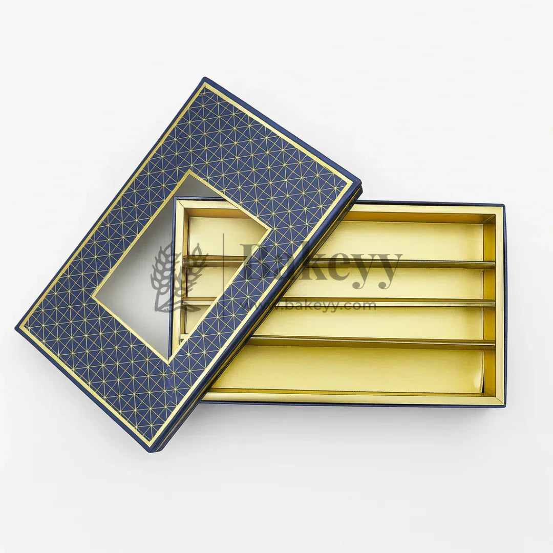 500 Gm Sweet Box | 7.5x6x1.5 Inch | Blue Sweet and Chocolate box with Golden tray | 1 Piece