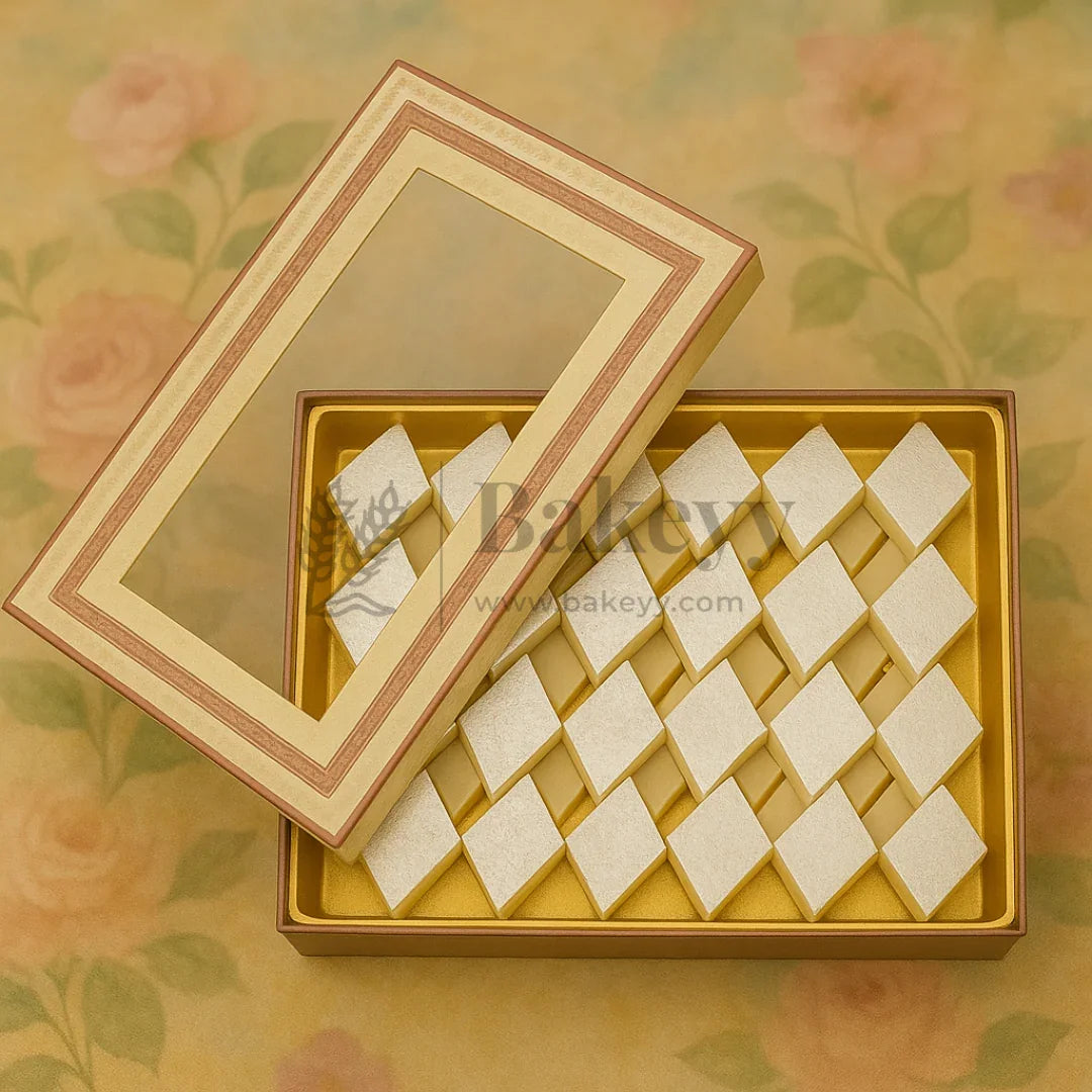 Half Kg Sweet Box | Transparent Sweet box with Golden tray | Pack of 10 - Bakeyy.com - India - Half Kg Sweet Box | Transparent Sweet box with Golden tray | Pack of 10 - Default Title