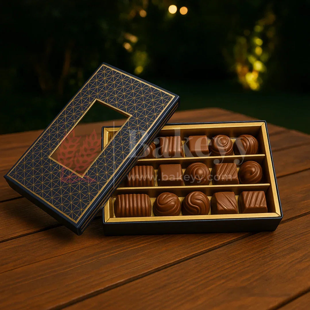 500 Gm Sweet Box | 7.5x6x1.5 Inch | Blue Sweet and Chocolate box with Golden tray | 1 Piece