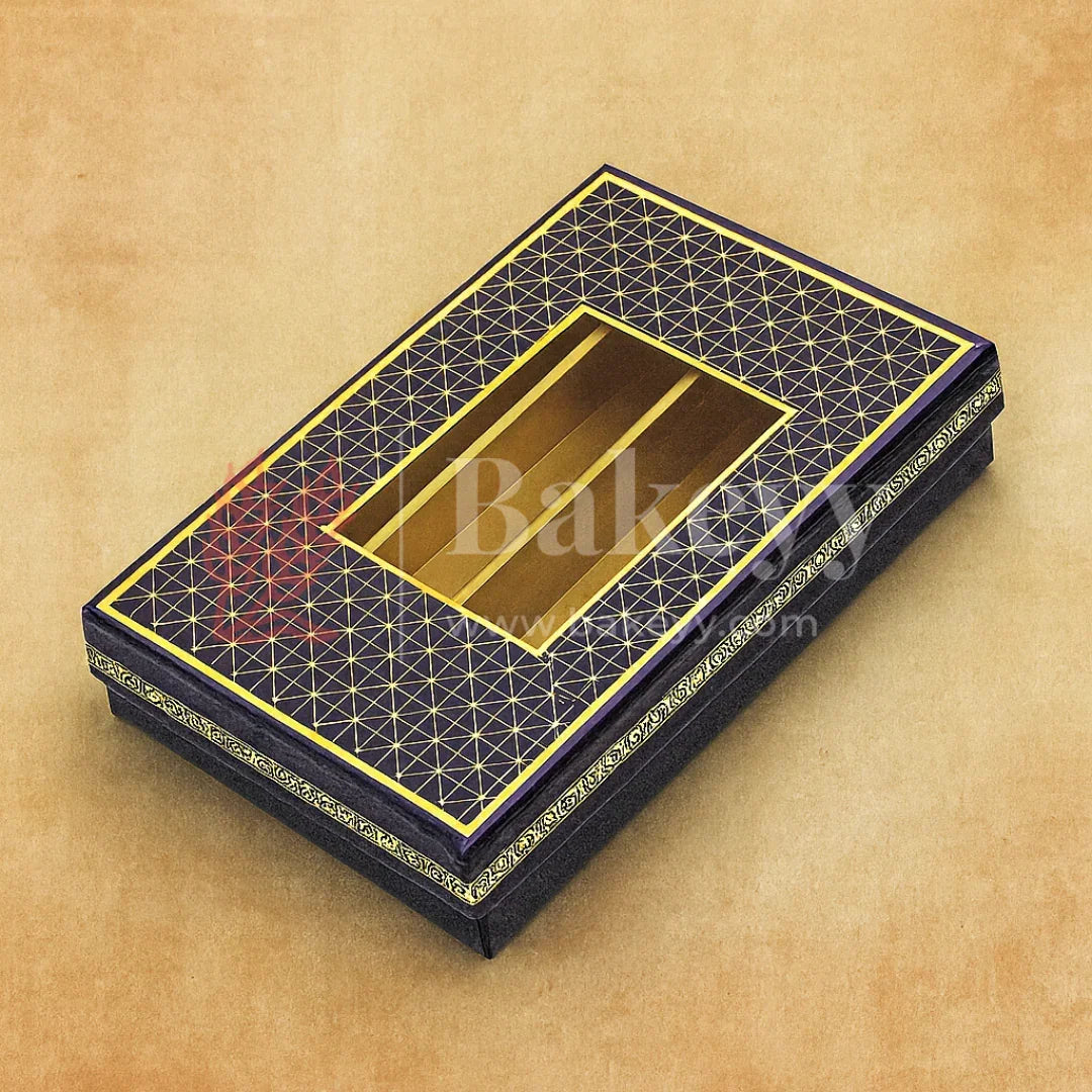 500 Gm Sweet Box | 7.5x6x1.5 Inch | Blue Sweet and Chocolate box with Golden tray | 1 Piece