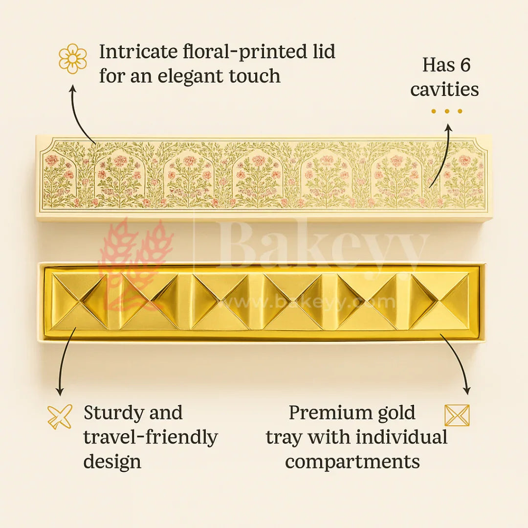 6 Cavities | Rigid Chocolate Box | Floral Print | Sweet box | 1 Piece