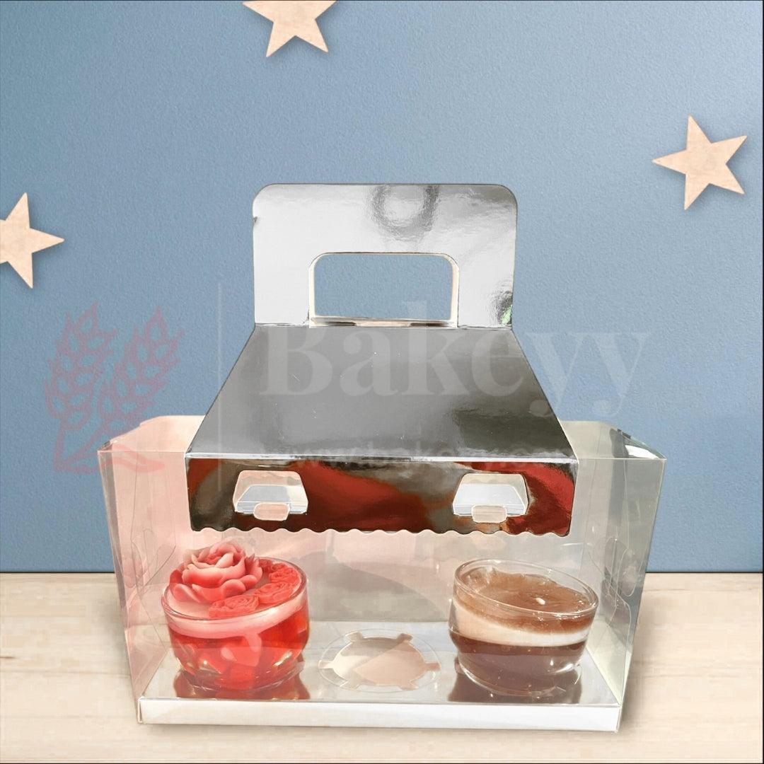 3-Cavity Transparent Cupcake Box with Silver Handle mini hamper box  cupcake gift packaging plastic cupcake carrier Pack of 10