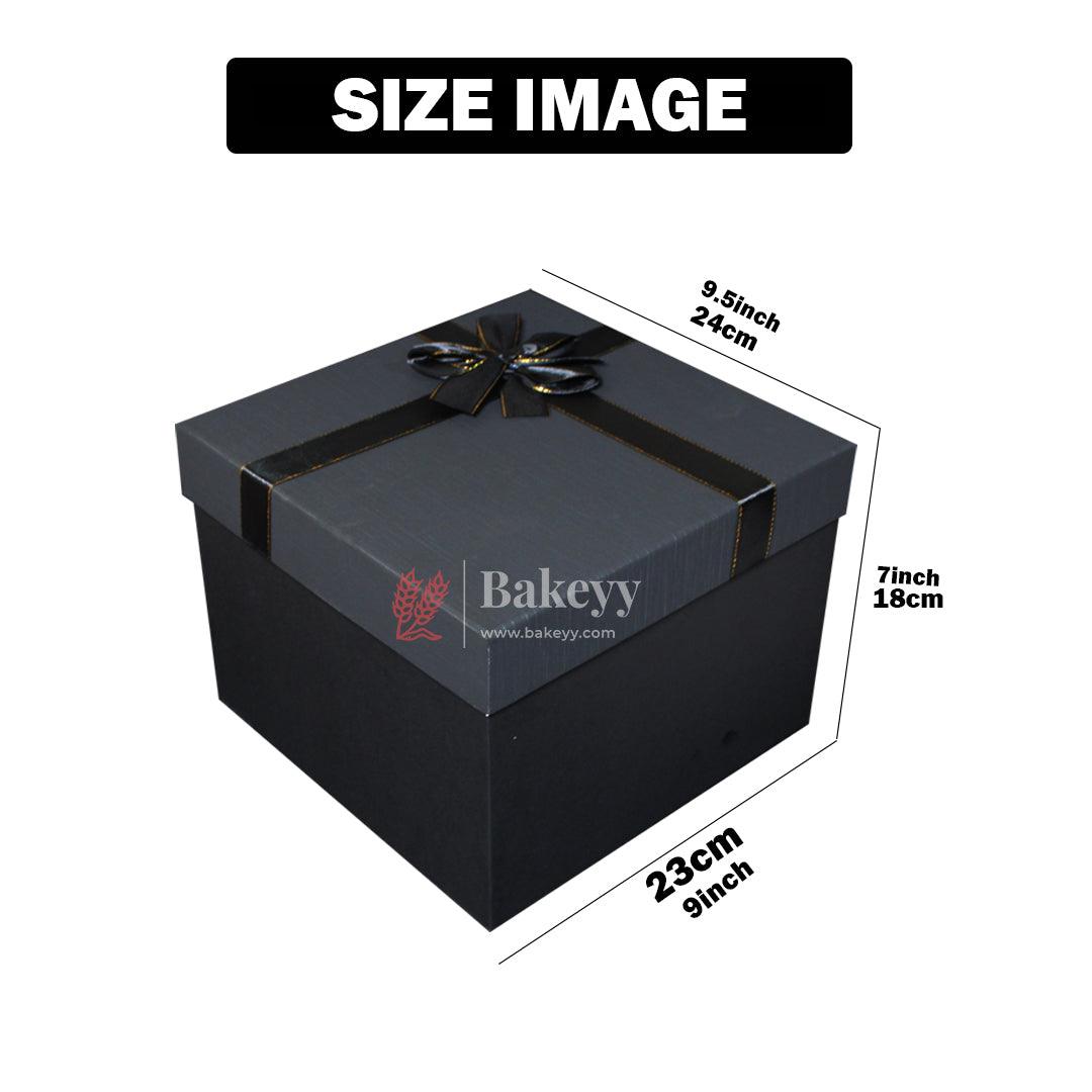 9.5x7x9 Inch Elegant Black and Grey Gift Box with Gold Accent Ribbon - Bakeyy.com - India - 9.5x7x9 Inch Elegant Black and Grey Gift Box with Gold Accent Ribbon - Default Title