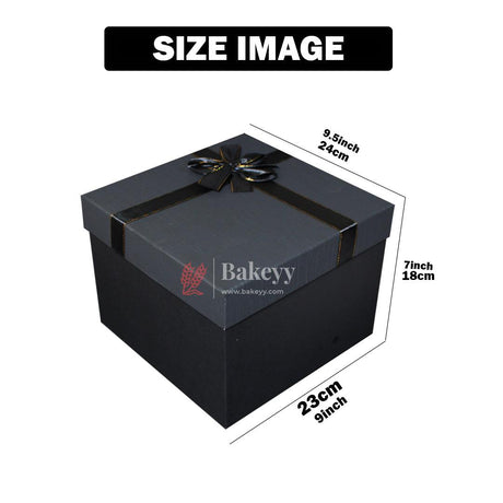 9.5x7x9 Inch Elegant Black and Grey Gift Box with Gold Accent Ribbon - Bakeyy.com - India - 9.5x7x9 Inch Elegant Black and Grey Gift Box with Gold Accent Ribbon - Default Title