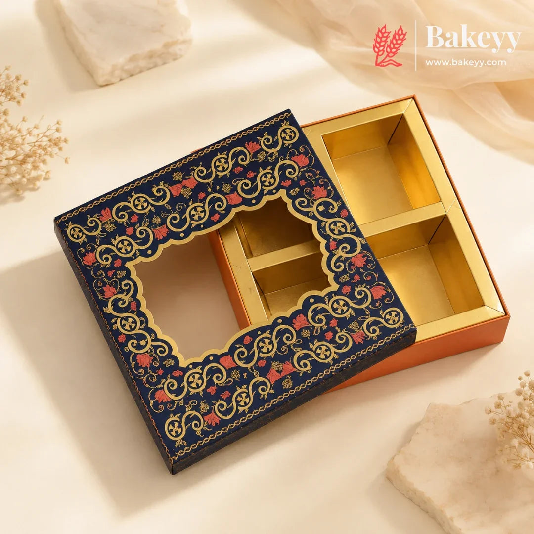 9._4_Cavity_Rigid_Dry_Fruit_Box_Elegant_Festive_Hamper_Box_with_Window_Lid_Elegant_Floral_Design_Pack_Of_1 - Bakeyy.com IN