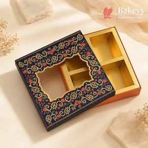 9._4_Cavity_Rigid_Dry_Fruit_Box_Elegant_Festive_Hamper_Box_with_Window_Lid_Elegant_Floral_Design_Pack_Of_1 - Bakeyy.com IN