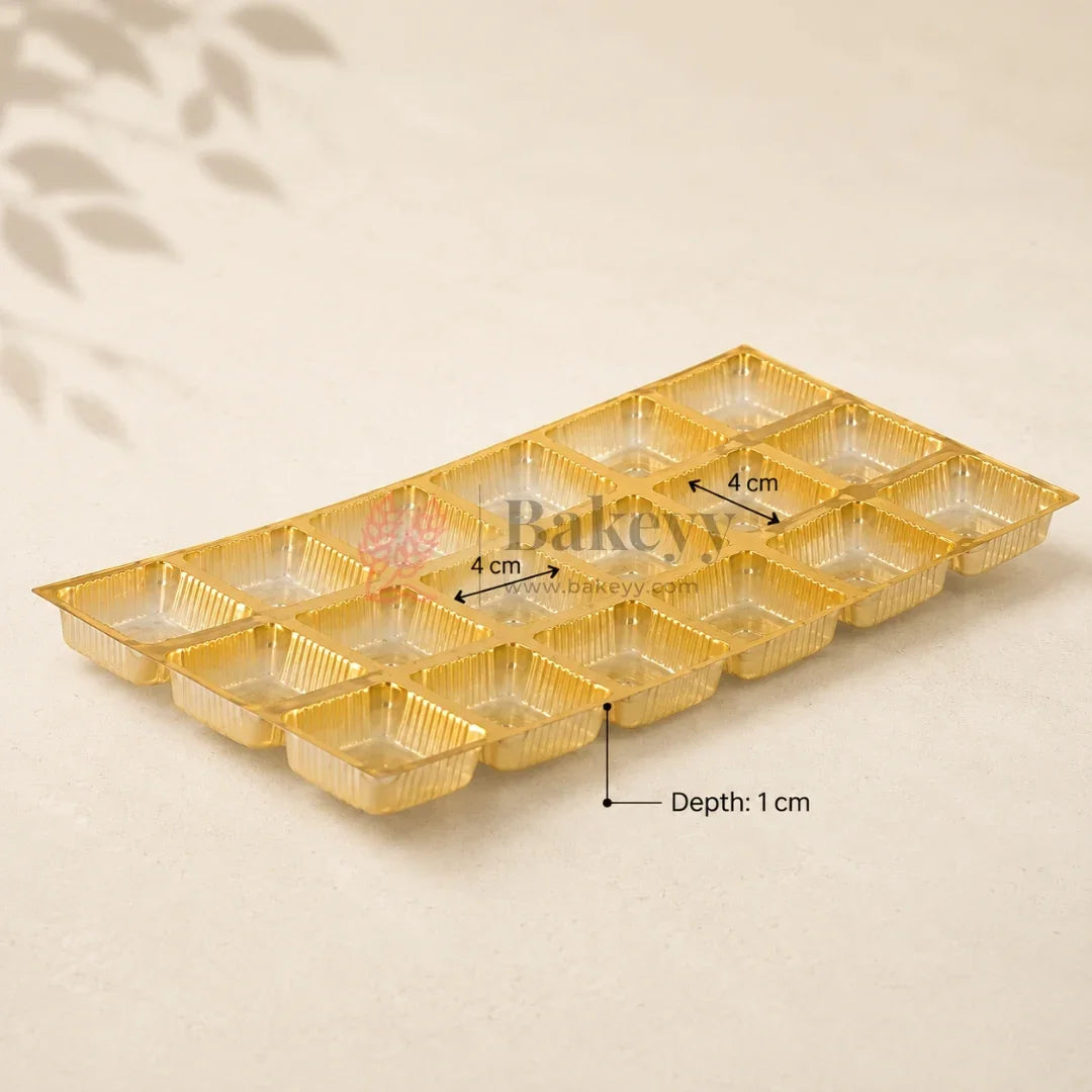 96 Elegant Gold Plastic Tray with Square Cavities for Confectionery and Packaging | Pack of 10