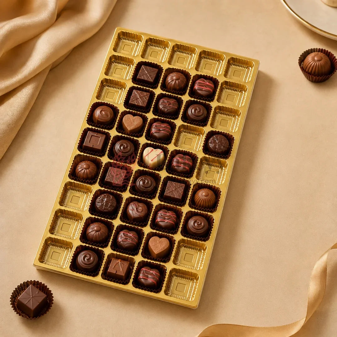 96 Elegant Gold Plastic Tray with Square Cavities for Confectionery and Packaging | Pack of 10