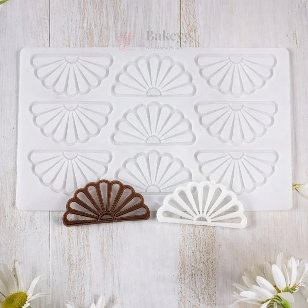 9 Cavity Fan Shape Silicone Chocolate Mould Non Stick Flexible Garnishing Mould for Chocolate | Pack of 1