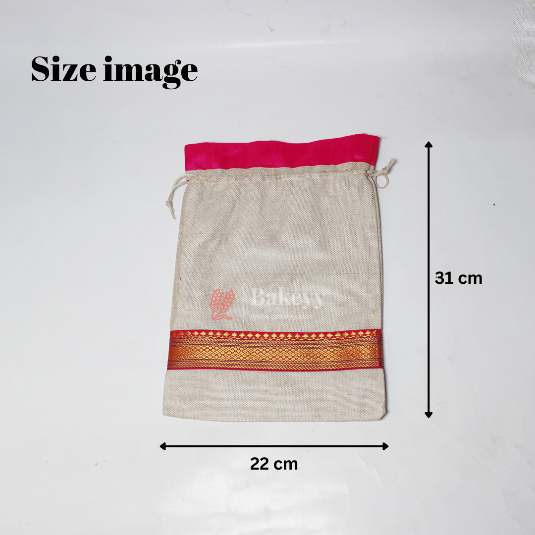 22x31 CM \9x12 inch| Elegant Jute Pink Drawstring Gift Bag | Drawstring Bags | Pack of 10