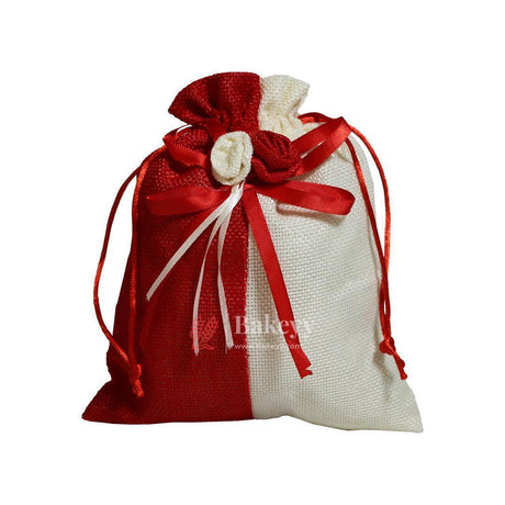 20x24cm| Red & Cream Jute Potli Bag with Floral Accent | Traditional Potli Bag | Wedding Favor Bag | Jewelry Pouch | Floral Accent Gift Bag | Pack of 10 - Bakeyy.com - India - 20x24cm| Red & Cream Jute Potli Bag with Floral Accent | Traditional Potli Bag | Wedding Favor Bag | Jewelry Pouch | Floral Accent Gift Bag | Pack of 10 - Default Title