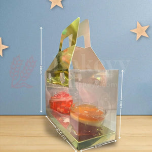 3-Cavity Transparent Cupcake Box with Golden Handle | mini hamper box | cupcake gift packaging | plastic cupcake carrier | Pack of 10 - Bakeyy.com - India - 3-Cavity Transparent Cupcake Box with Golden Handle | mini hamper box | cupcake gift packaging | plastic cupcake carrier | Pack of 10 - Default Title