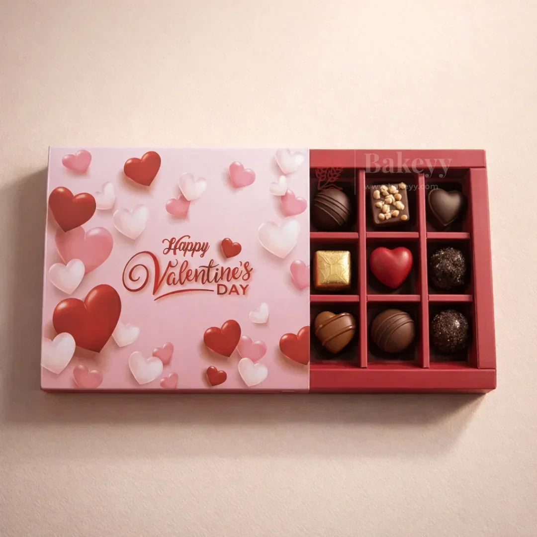 Valentine’s 9 Cavity Chocolate Gift Box with Sliding Lid | Rigid Hard Box with Partitions | Pack of 10