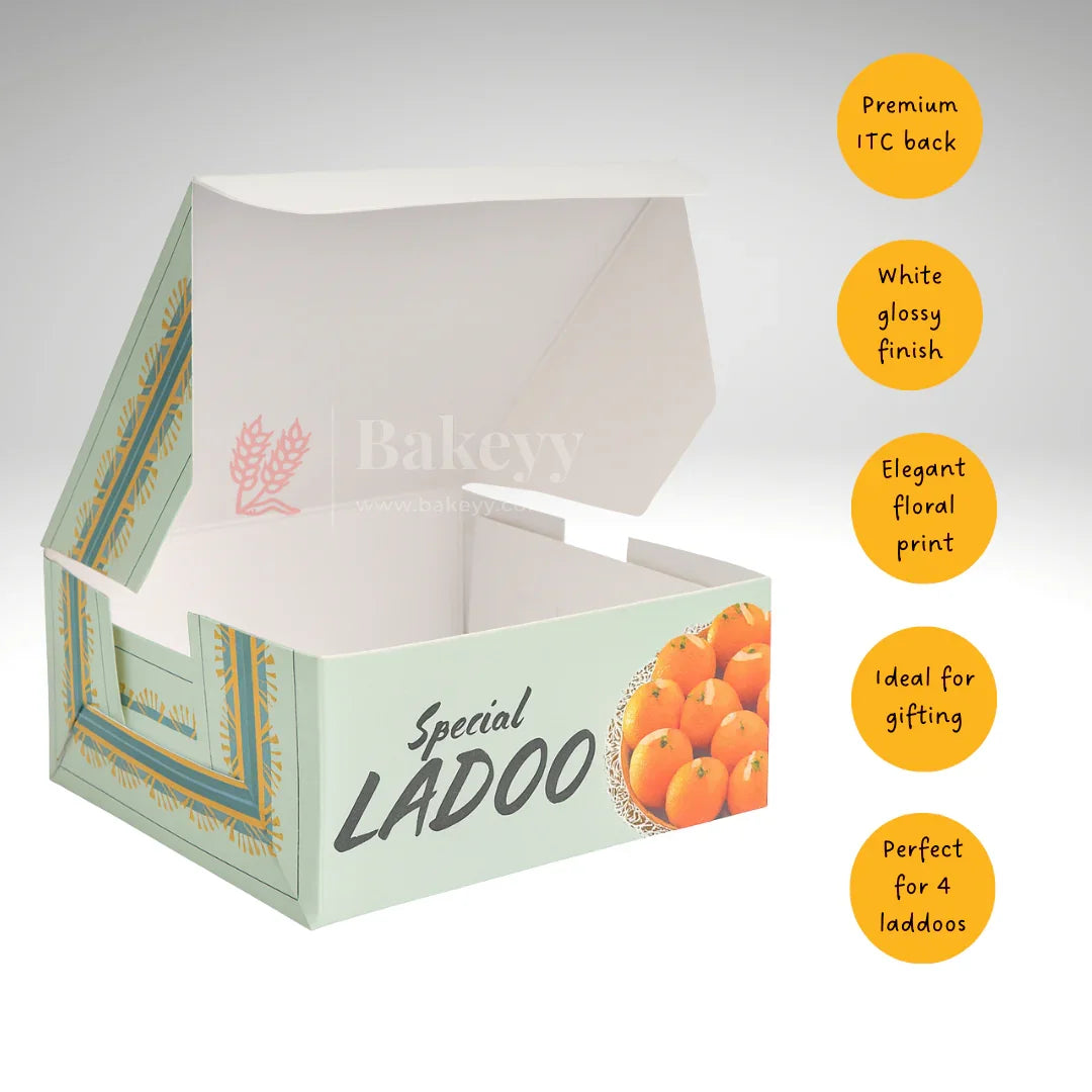 9x9x4 cm | 4 Ladoo sweet box | ITC Back | Floral print | Pack of 100
