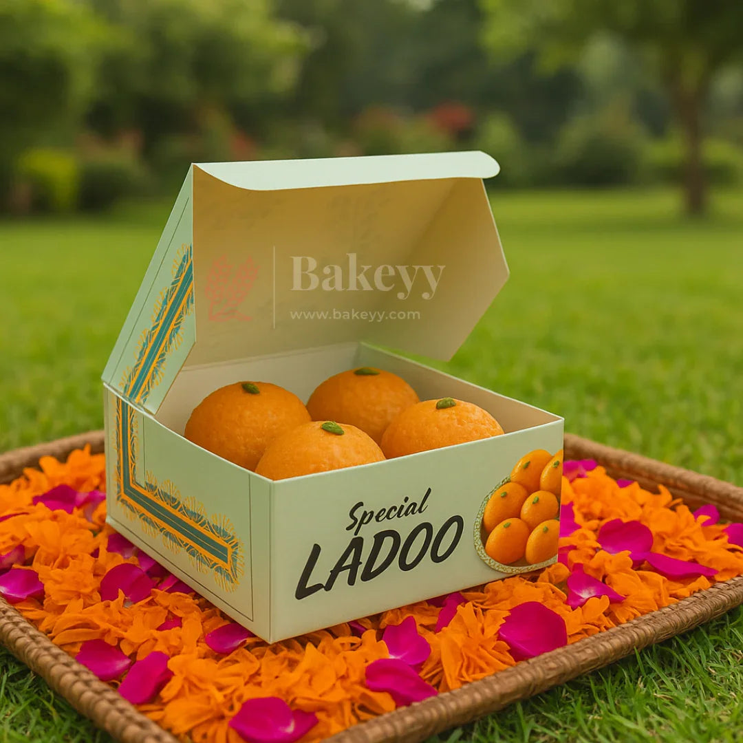 9x9x4 cm | 4 Ladoo sweet box | ITC Back | Floral print | Pack of 100