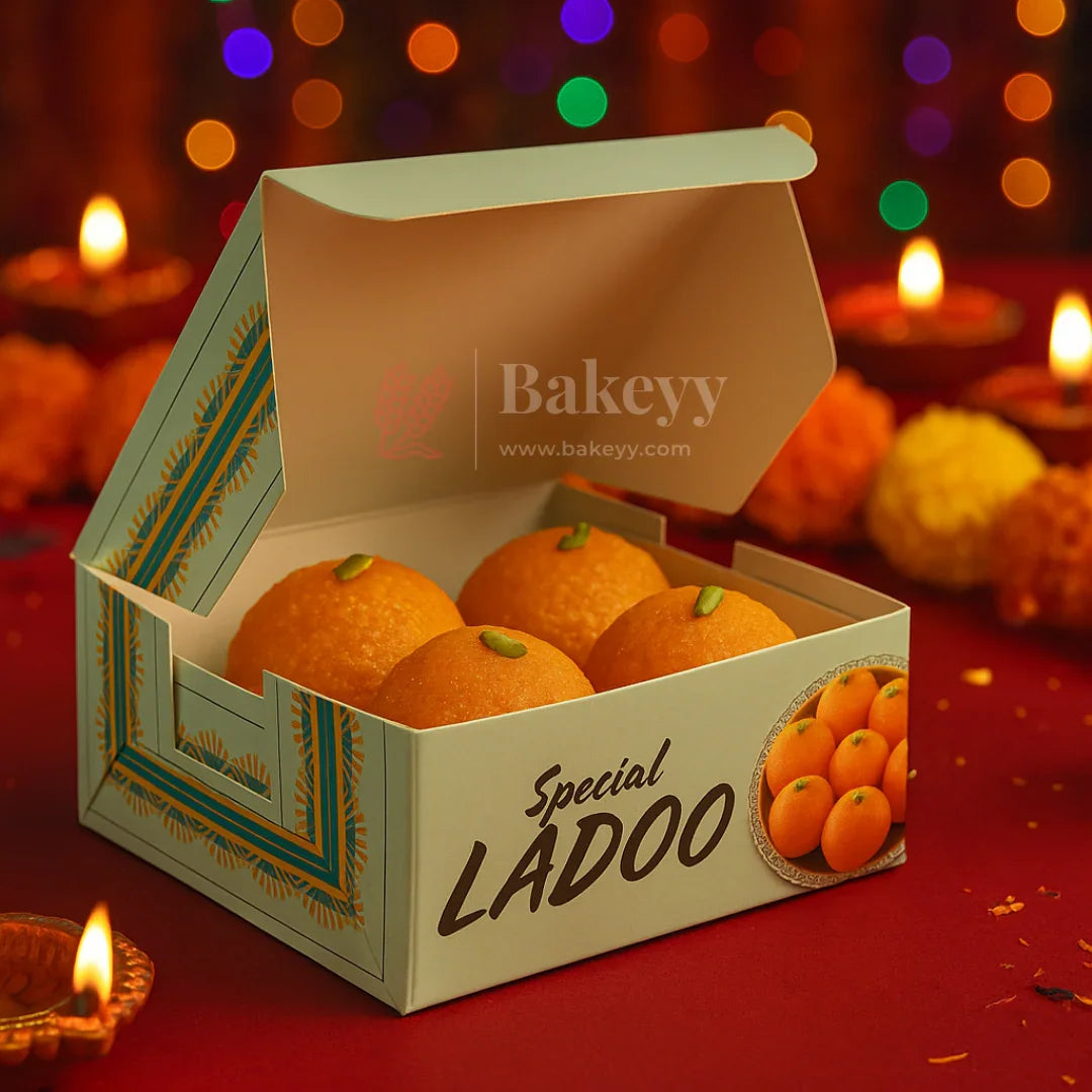9x9x4 cm | 4 Ladoo sweet box | ITC Back | Floral print | Pack of 100