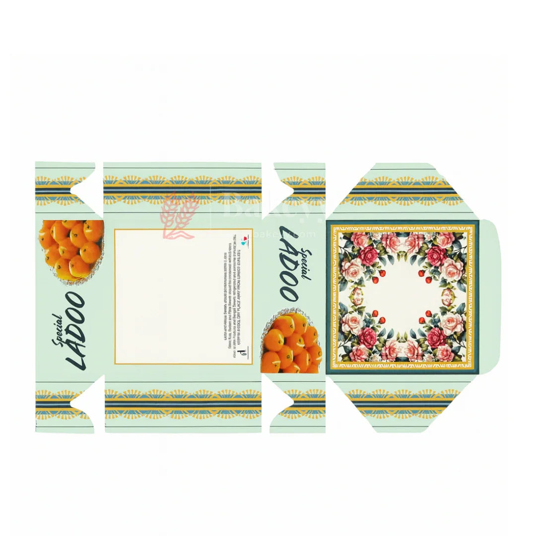 9x9x4 cm | 4 Ladoo sweet box | ITC Back | Floral print | Pack of 100