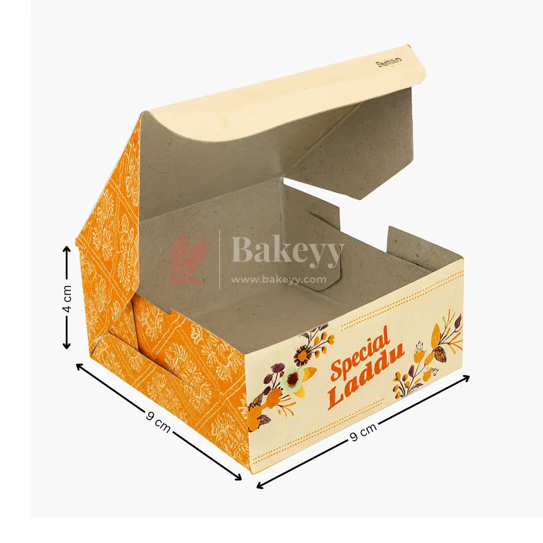 9x9x4 cm | 4 Ladoo sweet box | Premium grey back | Pack of 100