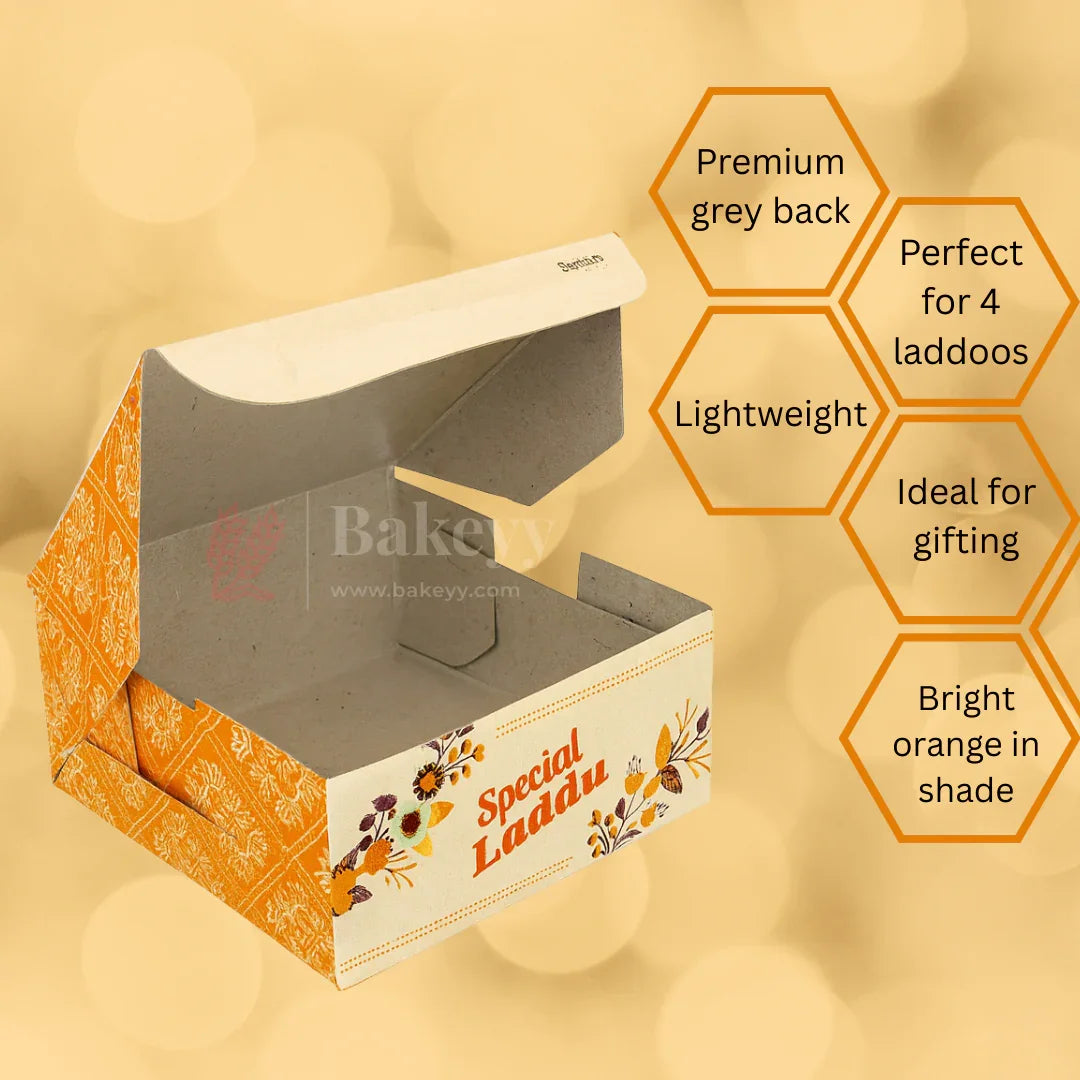 9x9x4 cm | 4 Ladoo sweet box | Premium grey back | Pack of 100