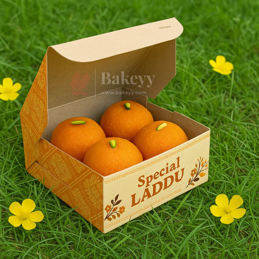 9x9x4 cm | 4 Ladoo sweet box | Premium grey back | Pack of 100
