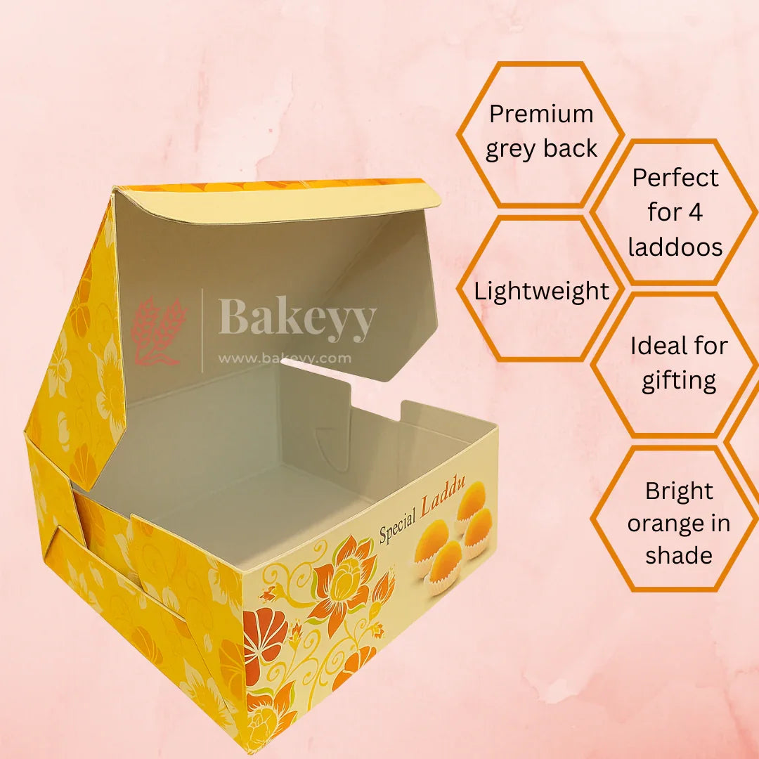 9x9x4 cm | 4 Ladoo sweet box | Premium grey back | Ladoo print | Pack of 100