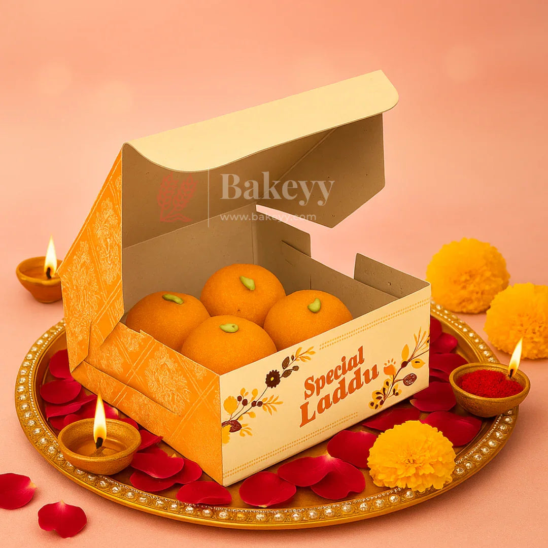 9x9x4 cm | 4 Ladoo sweet box | Premium grey back | Pack of 100