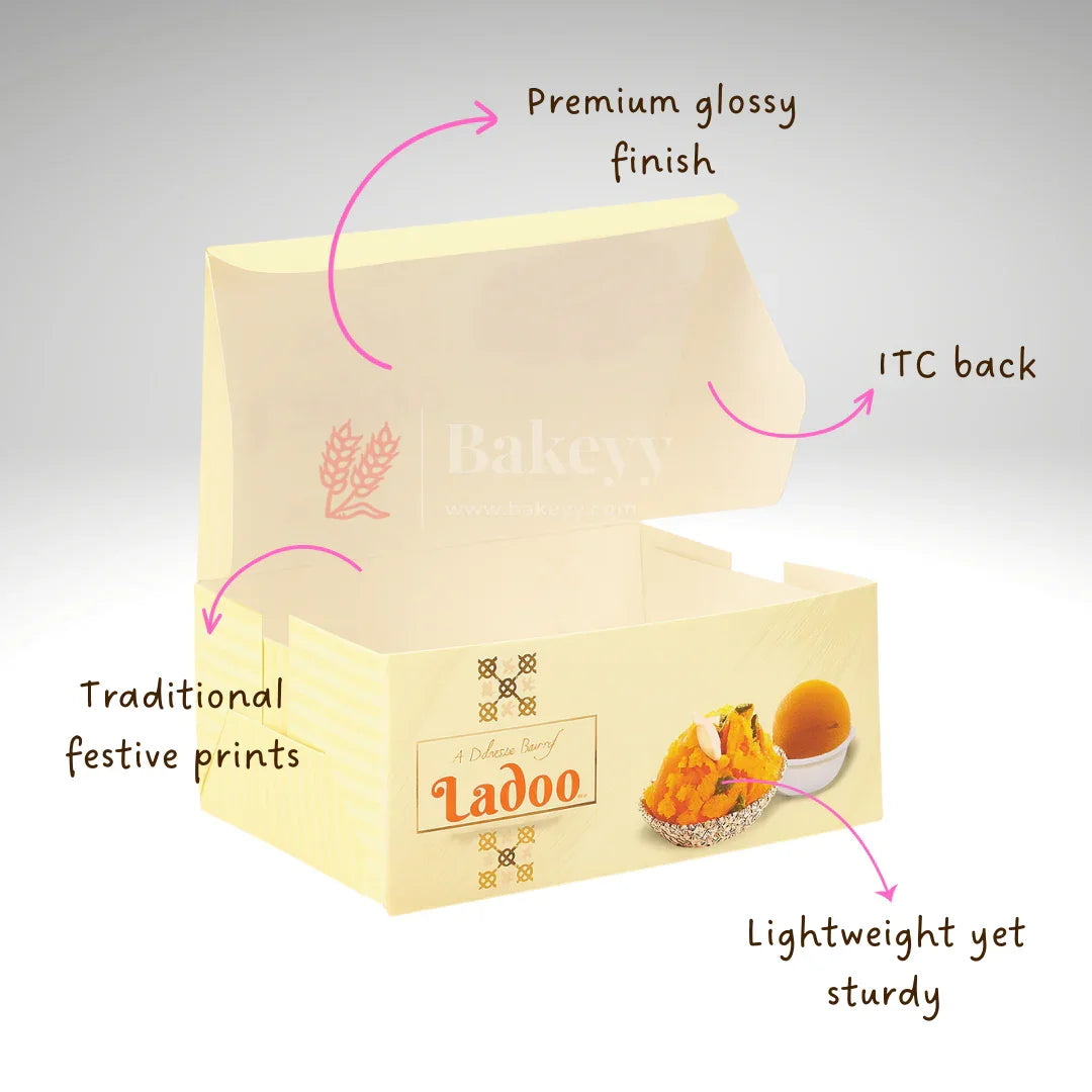 9x9x4 cm | 4 Ladoo sweet box | ITC Back | Pack of 100