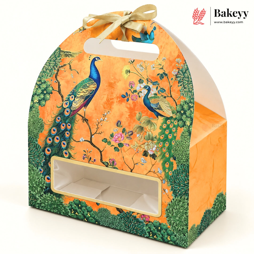 Embossed Traditional Print Goodie Box with Window & Handle | 3 Designs | Pack of 10