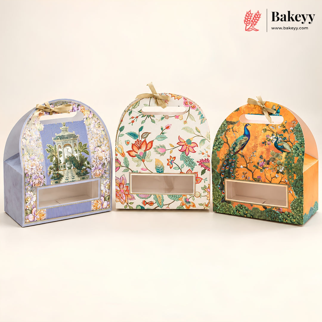 Embossed Arch Goodie Box with Window & Handle | 3 Designs | Pack of 1