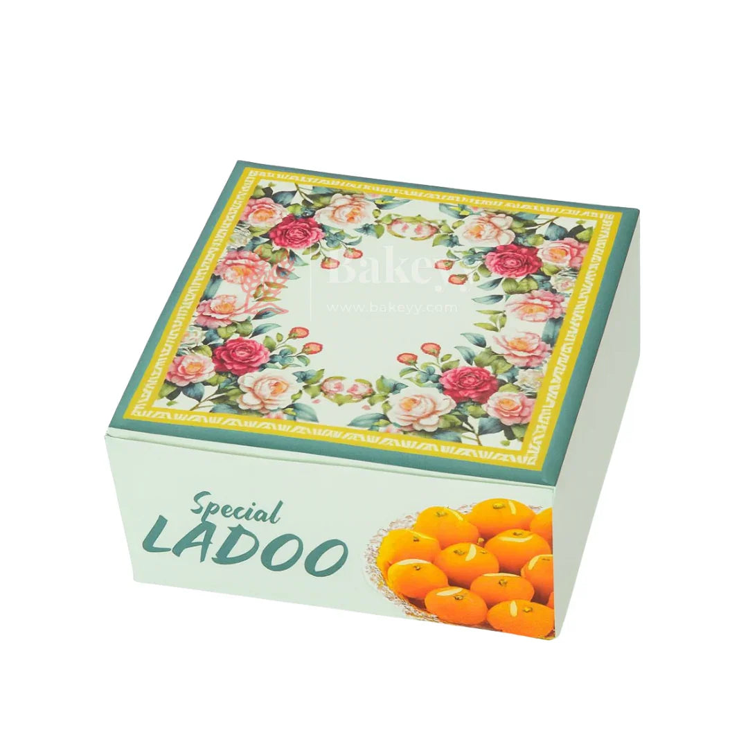 9x9x4 cm | 4 Ladoo sweet box | ITC Back | Floral print | Pack of 100
