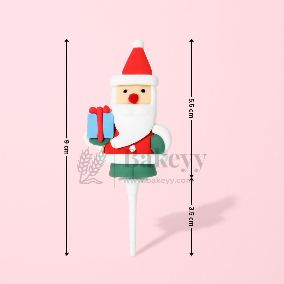 Santa Claus with Blue Gift Cake Topper | Christmas Miniature Figurines | Christmas Decor | Pack of 10