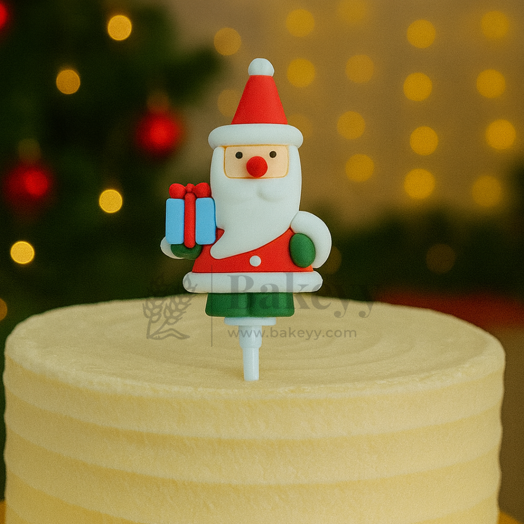 Santa Claus with Blue Gift Cake Topper | Christmas Miniature Figurines | Christmas Decor | Pack of 10