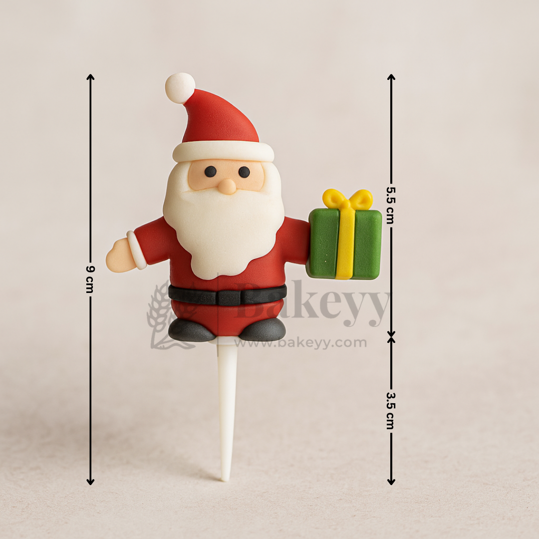 Santa Claus with Green Gift Cake Topper | Christmas Miniature Figurines | Christmas Decor | Pack of 10