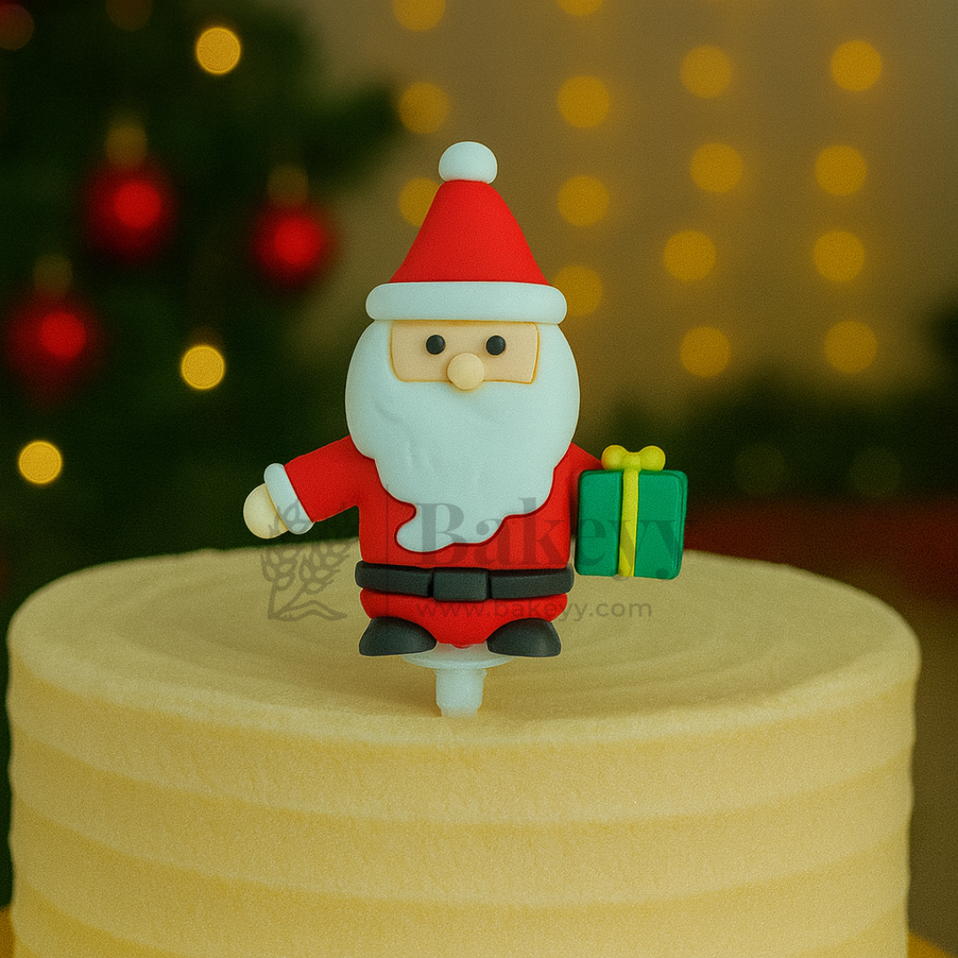 Santa Claus with Green Gift Cake Topper | Christmas Miniature Figurines | Christmas Decor | Pack of 10