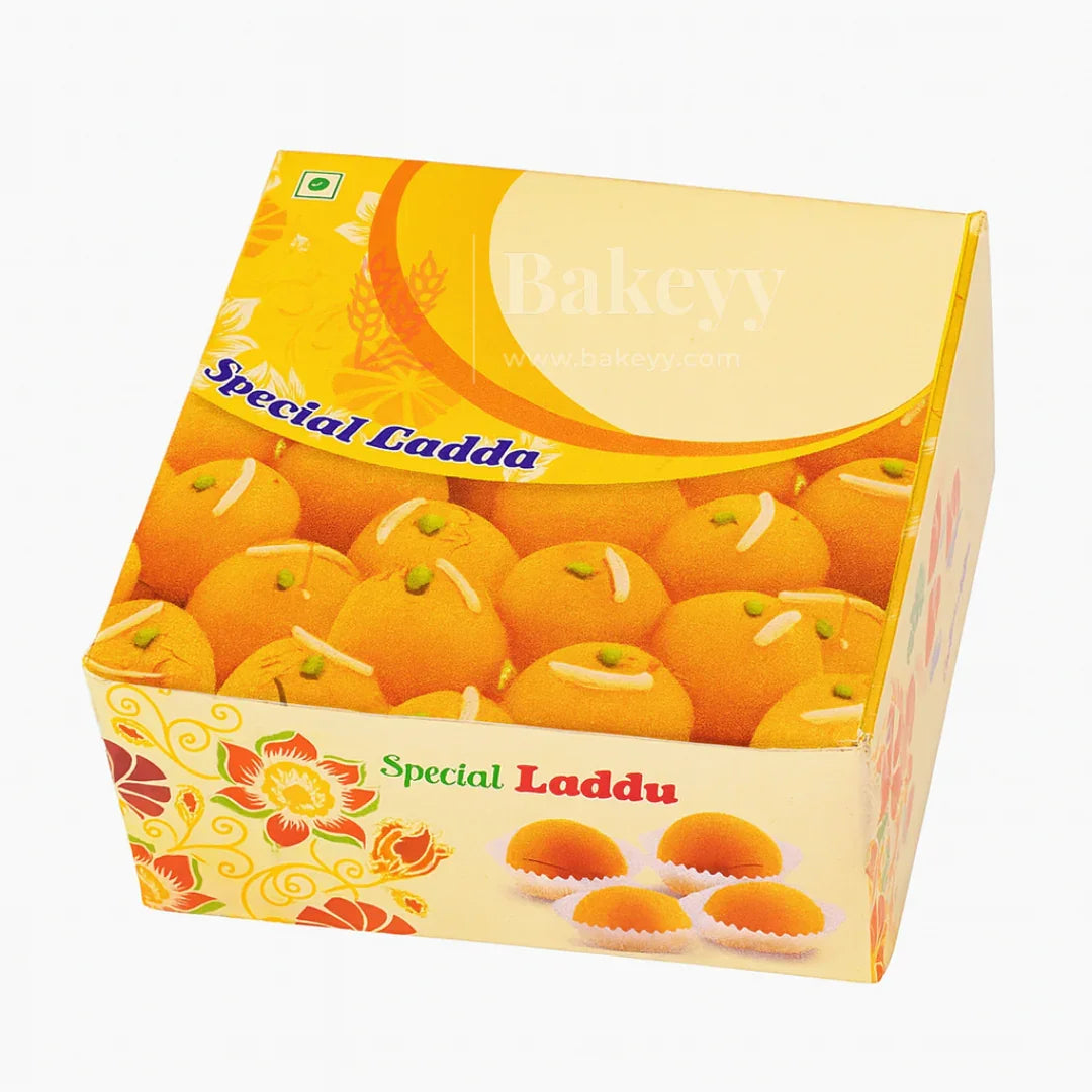 9x9x4 cm | 4 Ladoo sweet box | Premium grey back | Ladoo print | Pack of 100