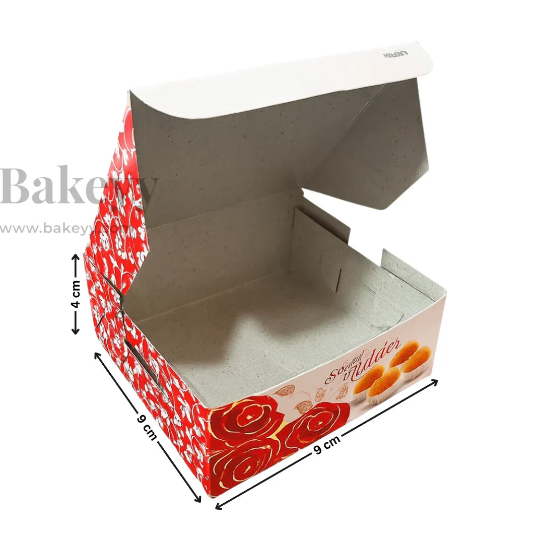 9x9x4 cm | 4 Ladoo sweet box | Premium grey back | Rose print | Pack of 100