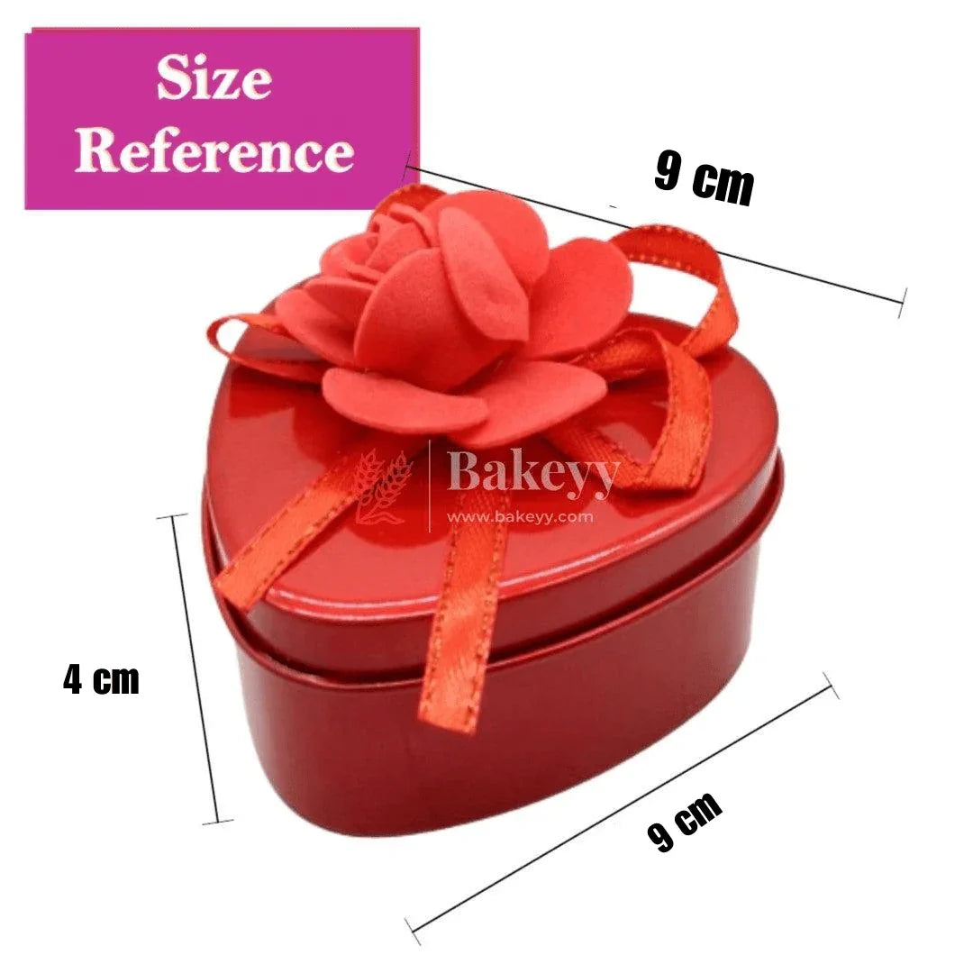 Medium-Size 2| Mixed Colours with Mixed Bow Heart Empty Decorative Tin Box | Pack of 6