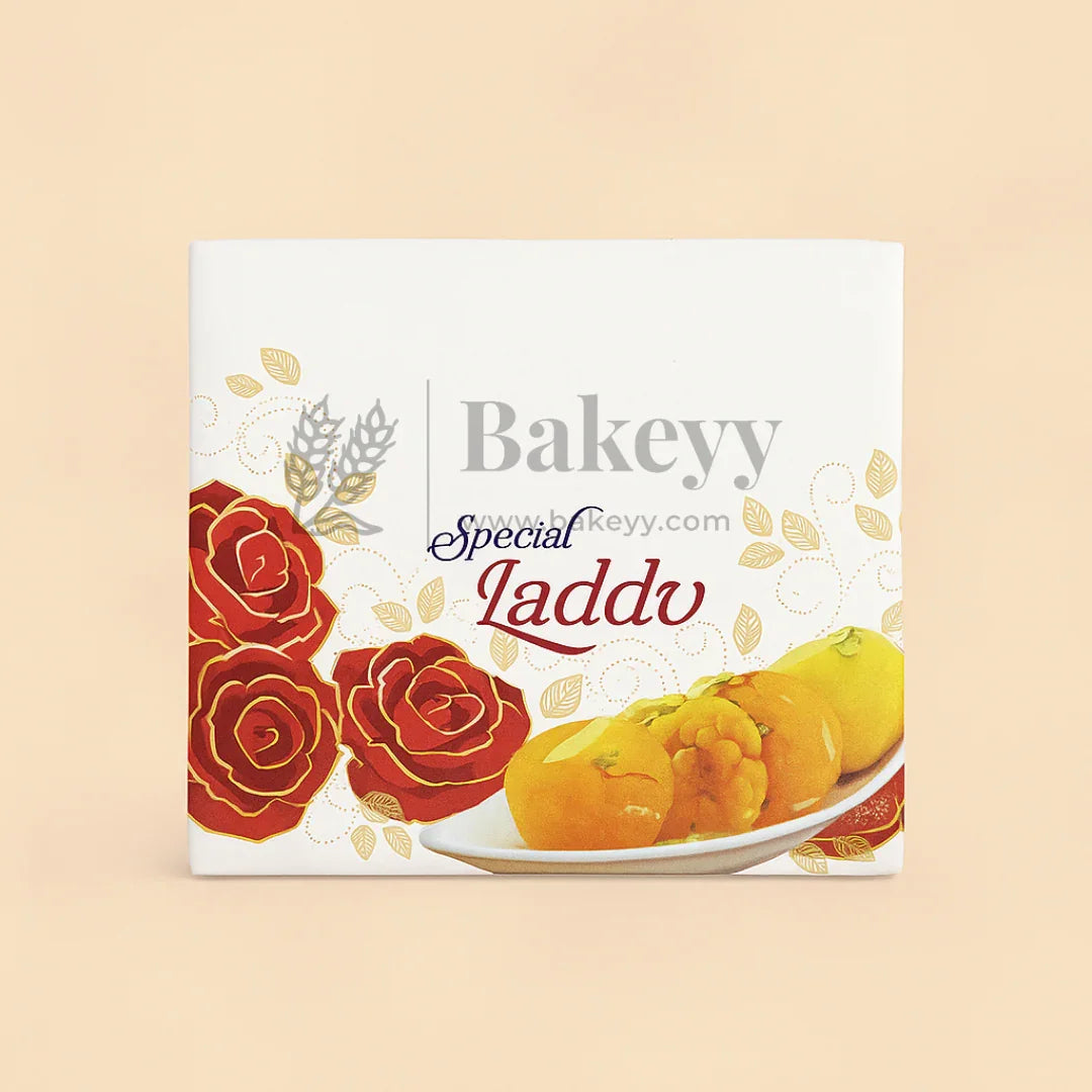 9x9x4 cm | 4 Ladoo sweet box | Premium grey back | Rose print | Pack of 100