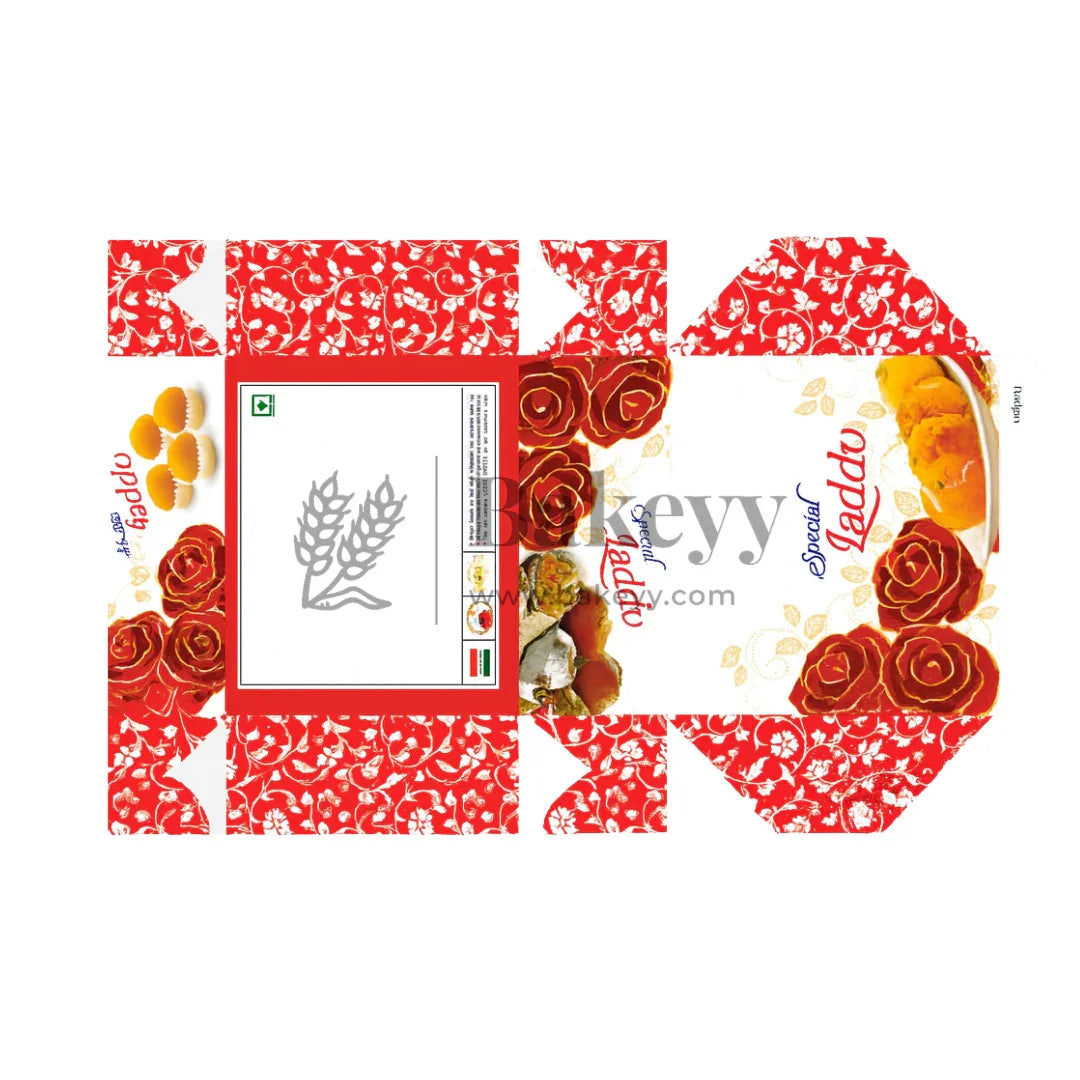 9x9x4 cm | 4 Ladoo sweet box | Premium grey back | Rose print | Pack of 100