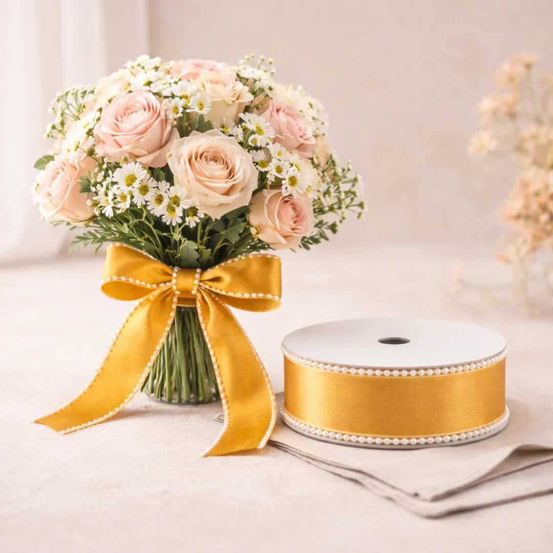 9mtr_Net_Ribbon_with_Double_Pearl_Edge_Ribbon_Roll_Decorative_Gift_Wrapping_Ribbon_Pack_of_1_5 - Bakeyy.com