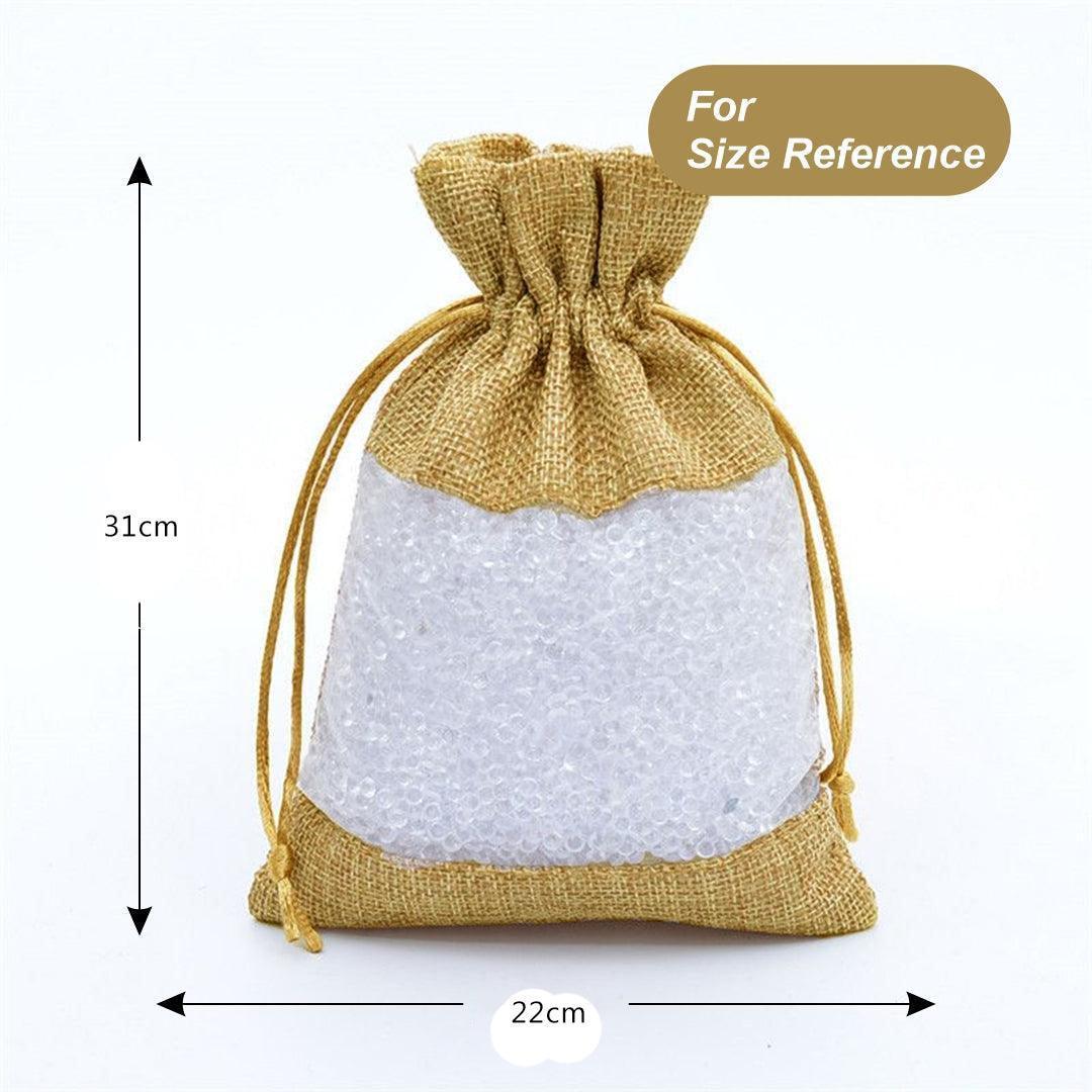 Natural Jute Potli Bag with Window | Gift Return Gifts Bags | Drawstring Bags | Pack of 50 - Bakeyy.com - India - Natural Jute Potli Bag with Window | Gift Return Gifts Bags | Drawstring Bags | Pack of 50 - 22x31 Cm