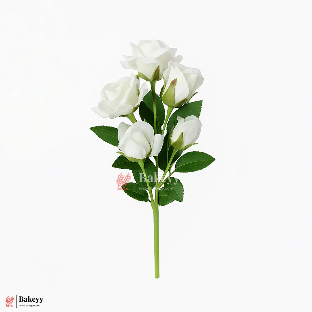 Artificial White Rose Bouquet – 33cm | Decorative Faux Flower Bunch for Home & Gifting