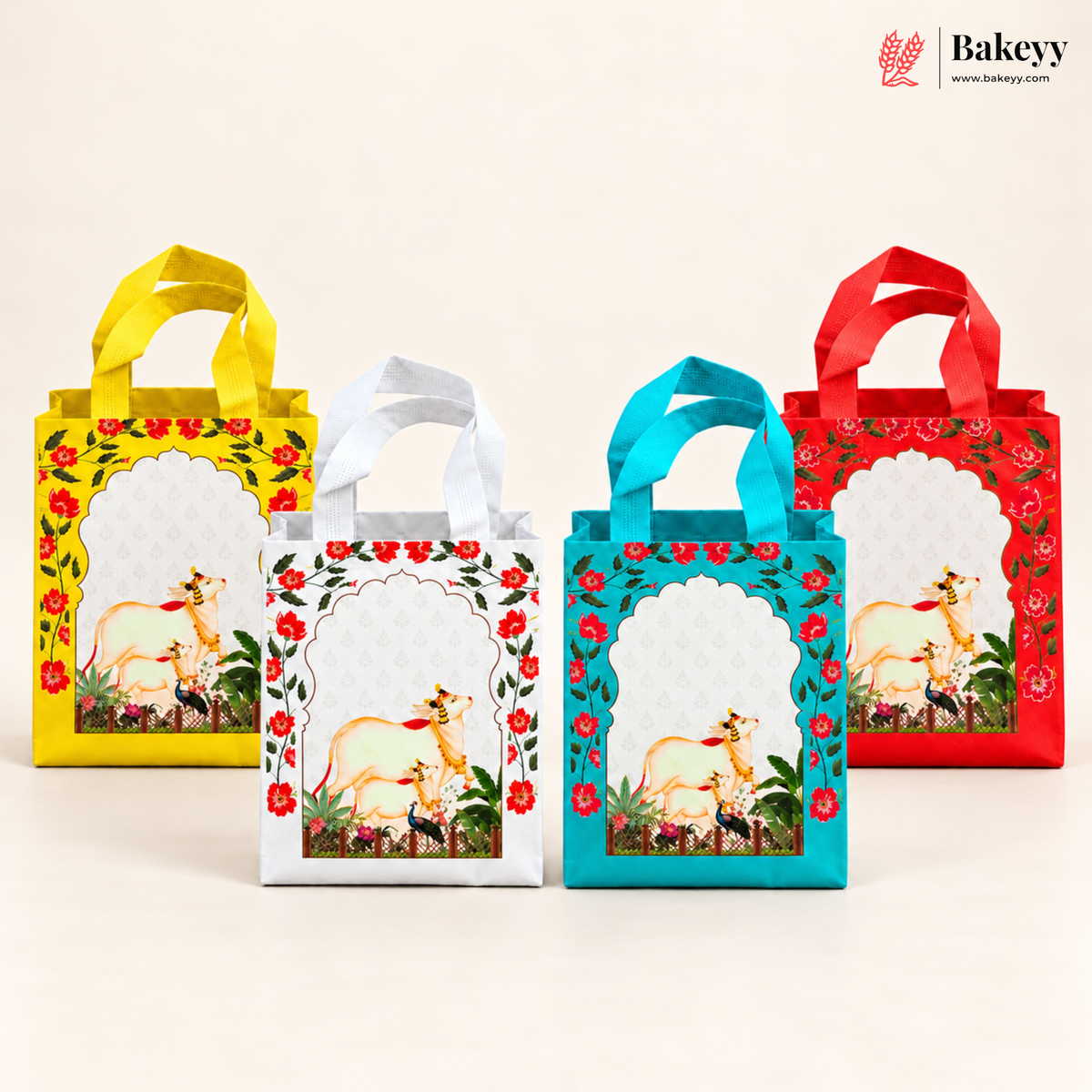 Traditional Printed Non-Woven Gift Bag with Handle | 2 Designs | Multiple Colours | Pack of 25